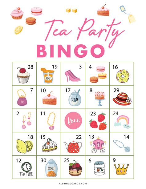 free printable tea party bingo